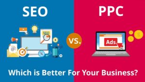SEO vs PPC comparison image for business strategy