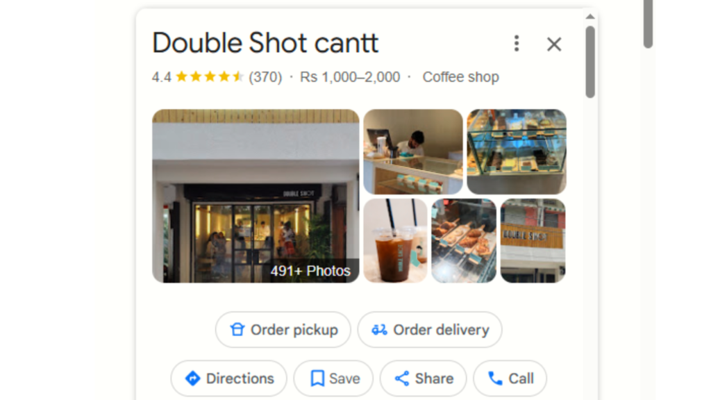 screenshot of business profile with visuals