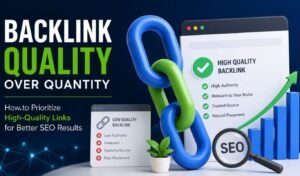 Backlink quality over quantity infographic showing high-quality SEO backlinks, trusted authority links, and strategies to improve Google search rankings.