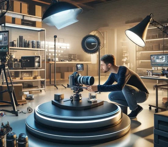DALL·E-2024-05-25-11.37.39-A-highly-realistic-scene-of-a-professional-videographer-setting-up-a-high-quality-camera-and-lighting-equipment-in-a-well-organized-studio.-The-scene-